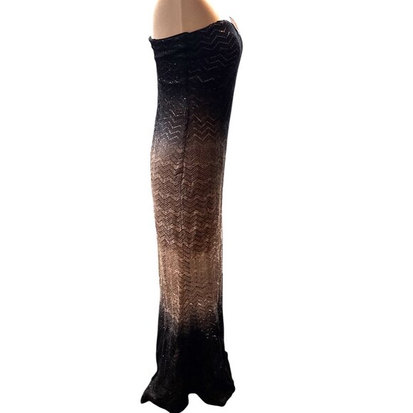 Jump Apparel Long Formal Black Ombre Chevron Strapless Gown Dress - Picture 3 of 16